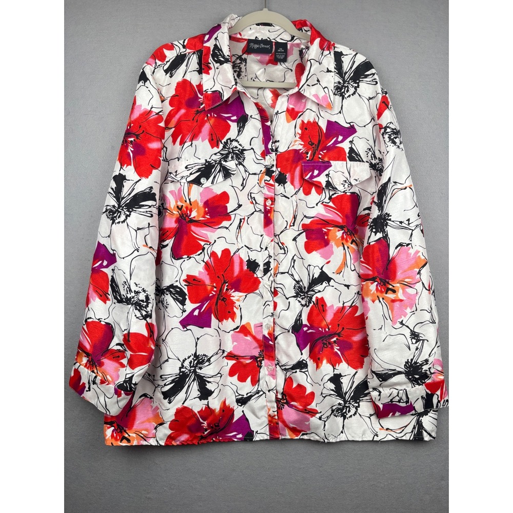 Maggie‎ Barnes Shirt Womens 3X Floral Button Front Long Sleeve